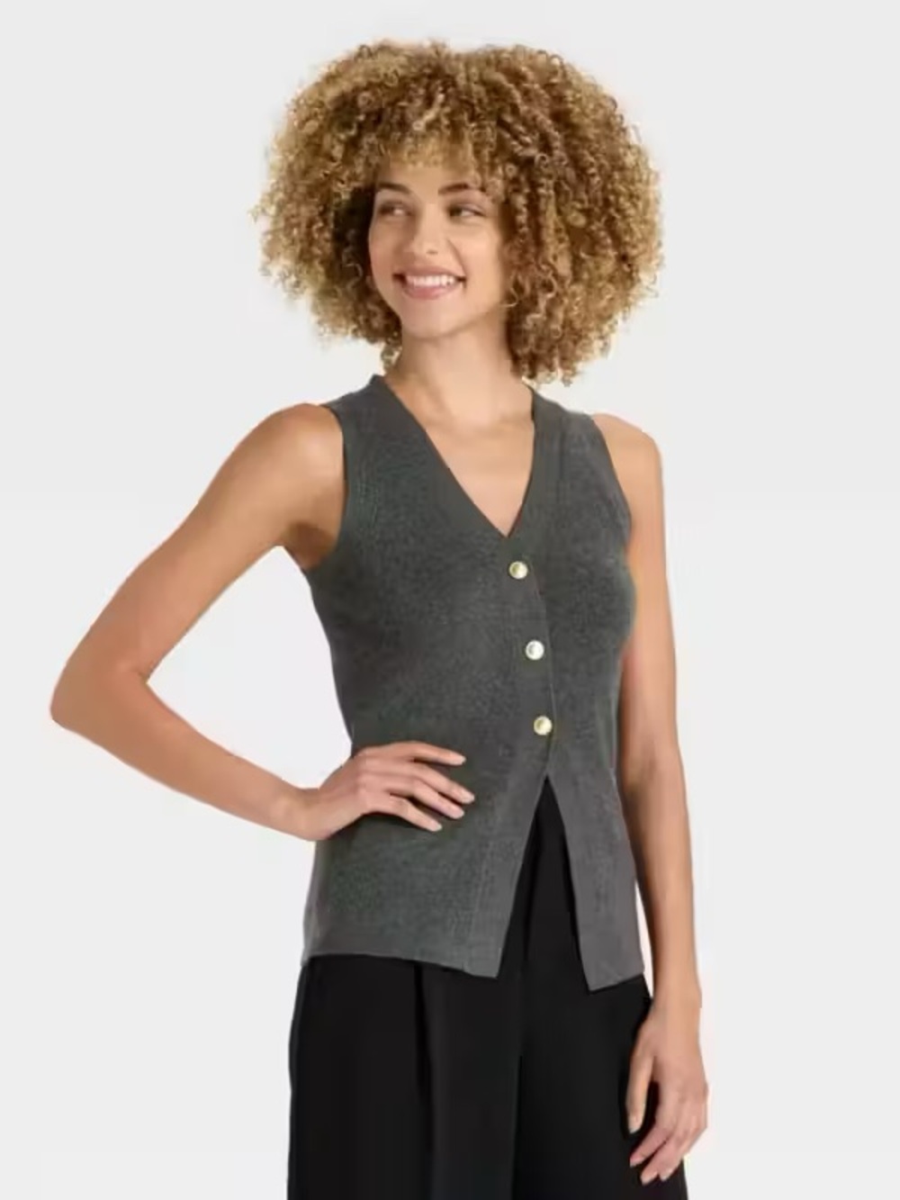 A New Day Charcoal Button-Front V-Neck Vest Size XXL